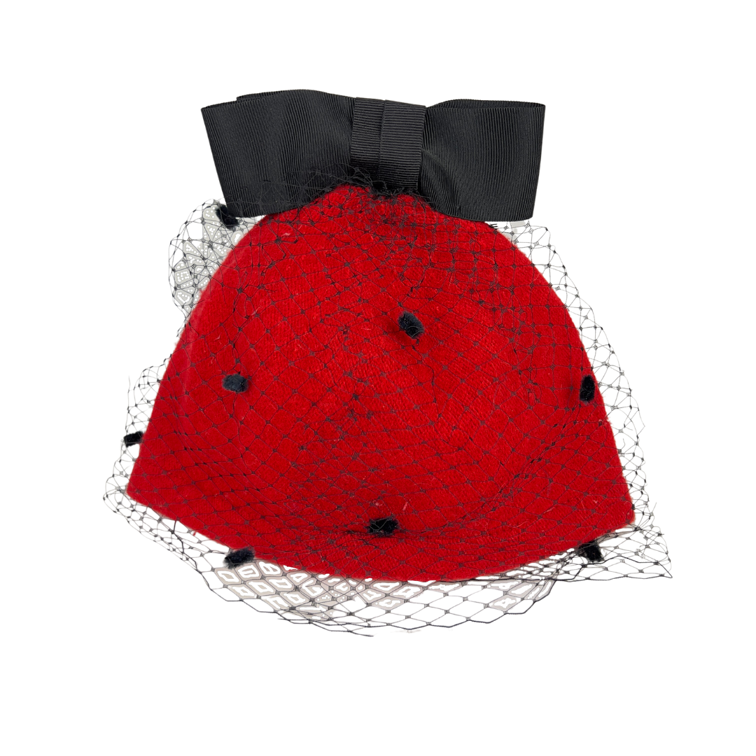 Red Beanie with Net and Bow