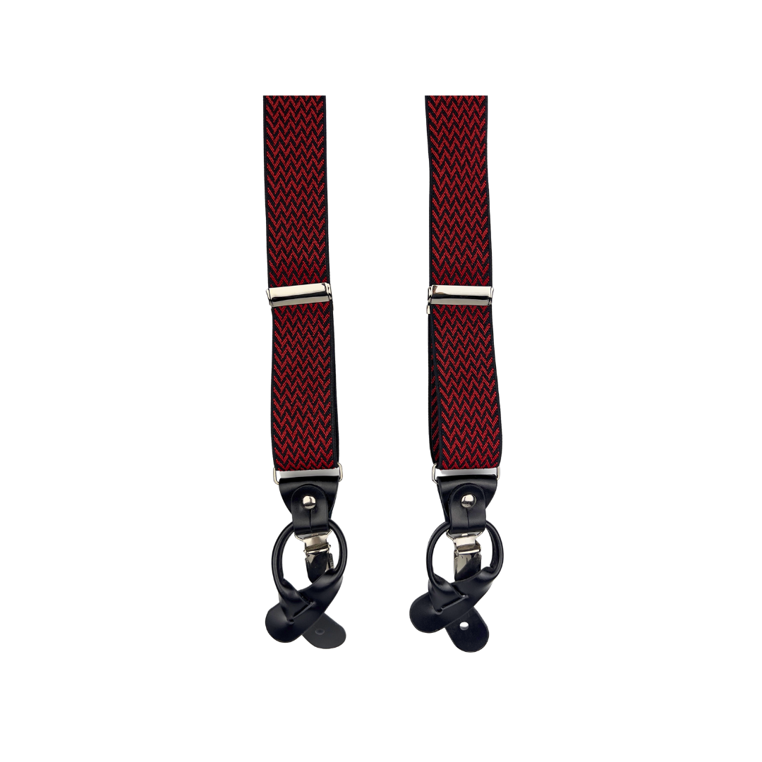 Red and Navy Chevron with Black Leather and Silver Hardware