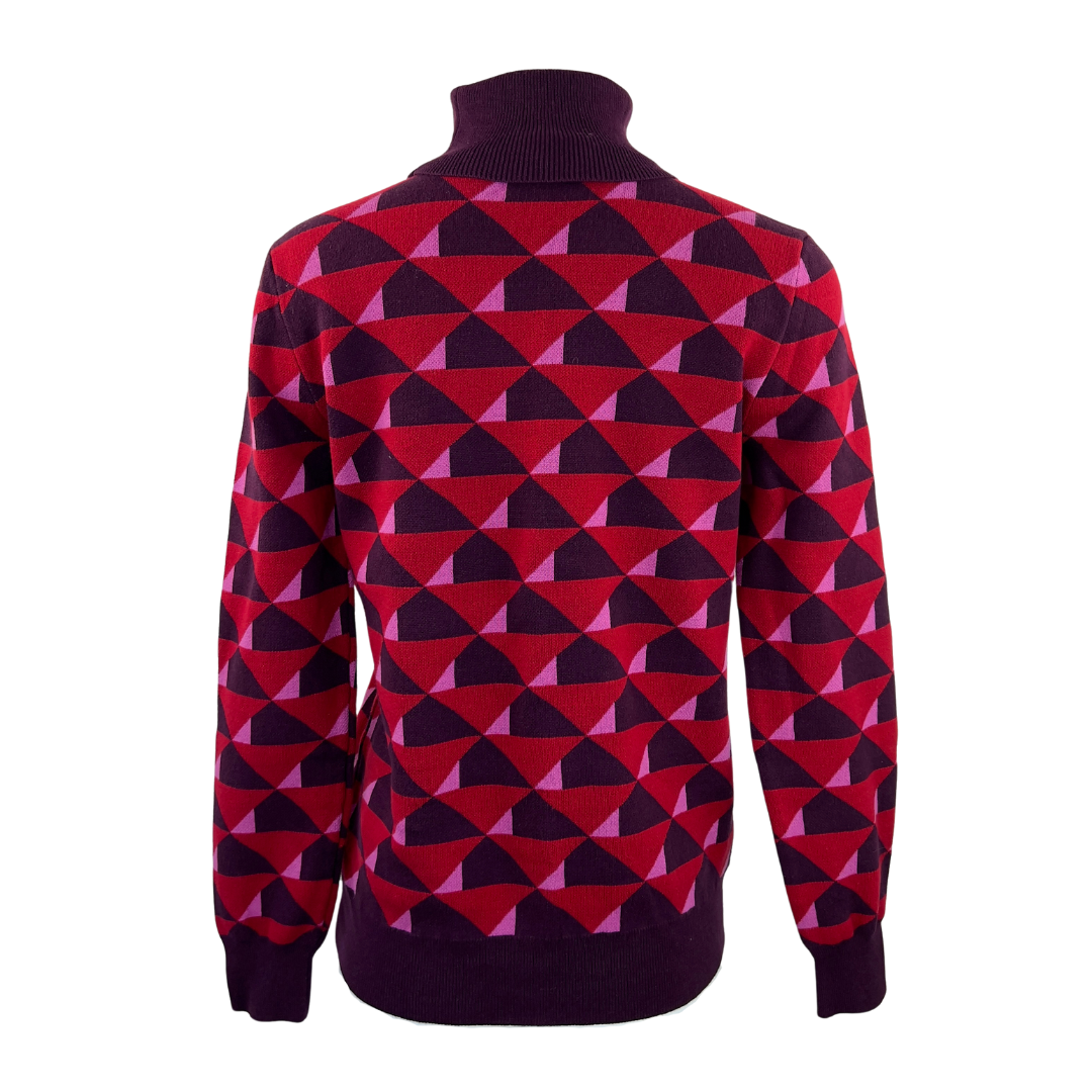 Red and Purple Triangle Print Turtleneck