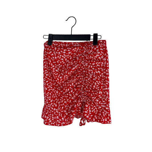 Shein Red and White Floral Gathered Mini Skirt