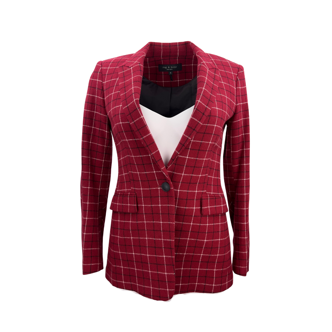 Rag and Bone Red Windowpane Check Blazer