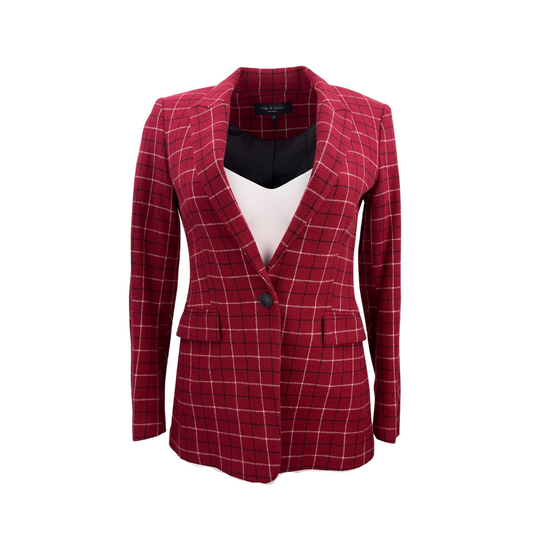 Rag and Bone Red Windowpane Check Blazer