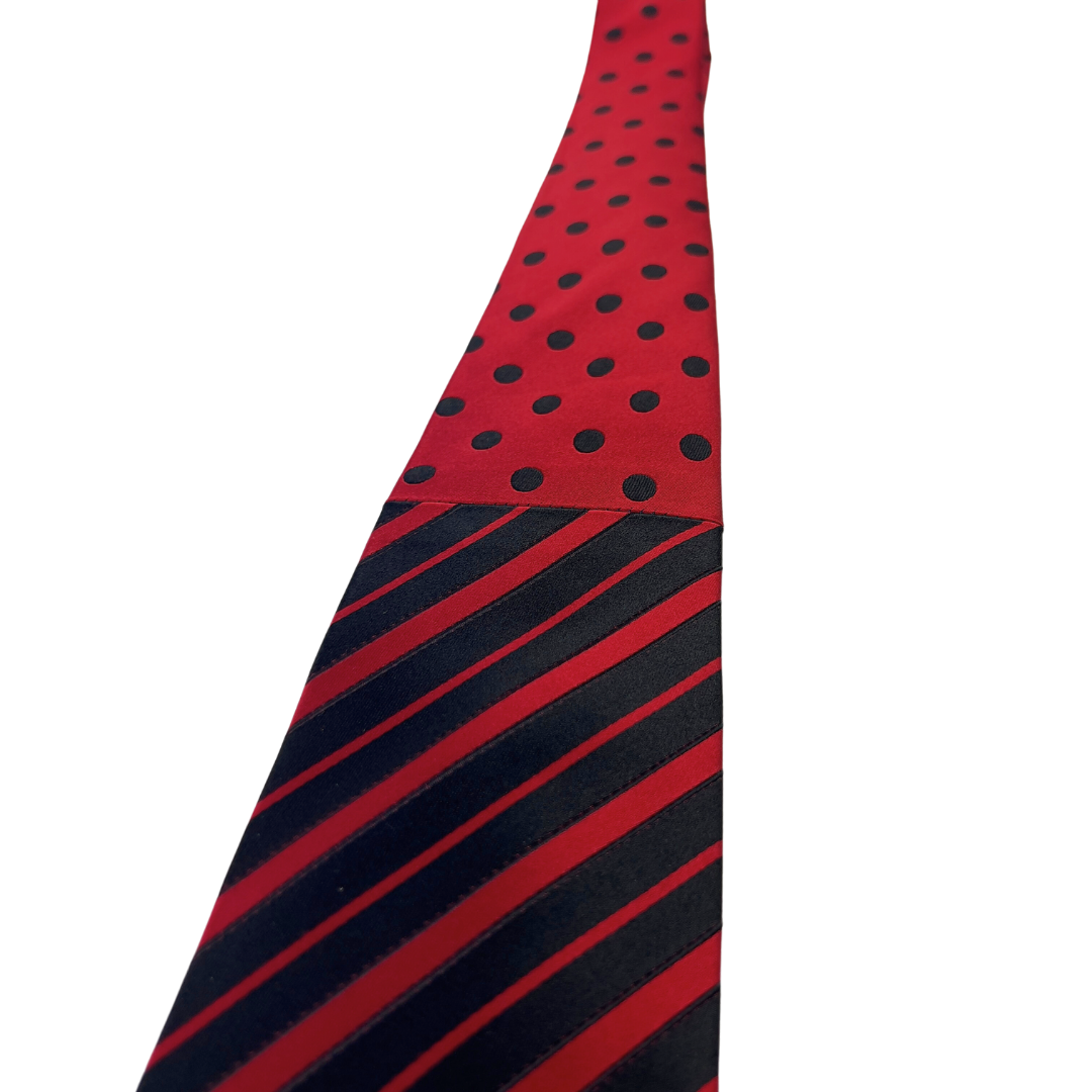 Red ,Black Polka Dot Tie with Stripes