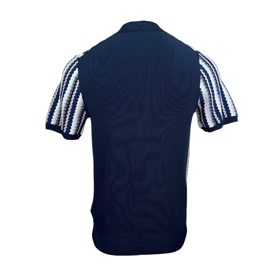Reiss Blue Squiggle Knit Polo with Zipper