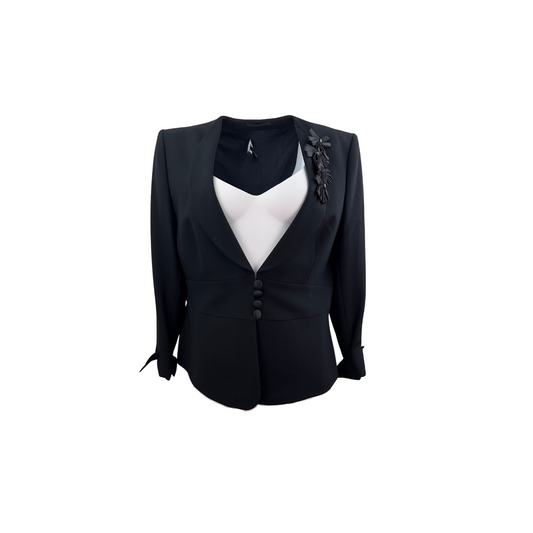 Basler Black Blazer with Ribbon Flowers