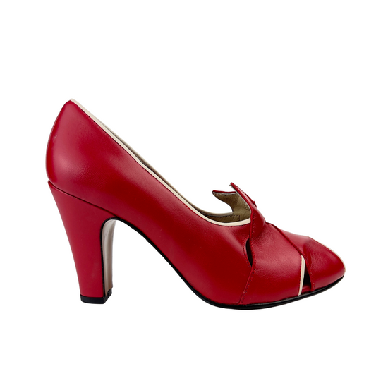 Remix Red Leather Peep Toe Pump with White Trim