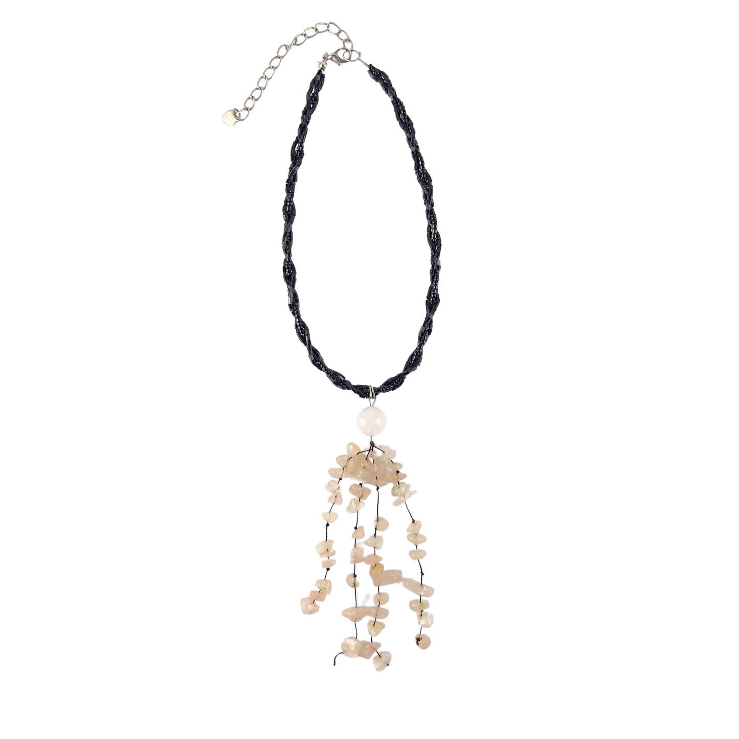 Beaded Choker with Rose Quartz Pendant