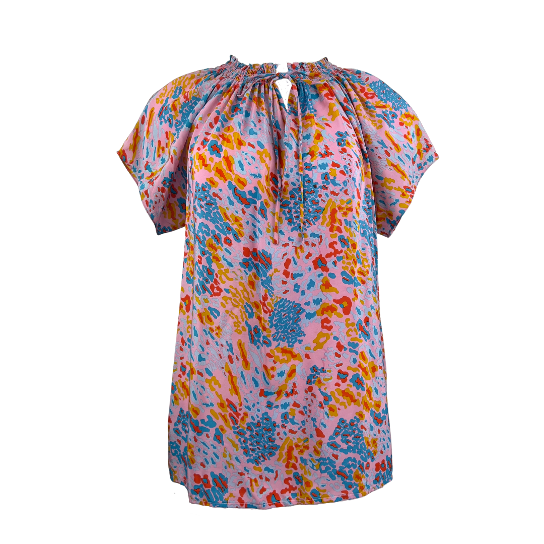 Rungolee Abstract Pink, Blue and Orange Silky Blouse