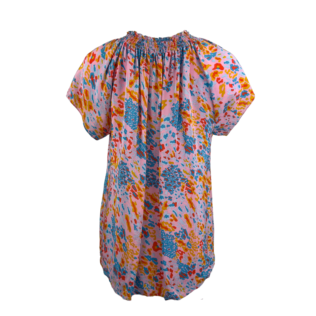Rungolee Abstract Pink, Blue and Orange Silky Blouse