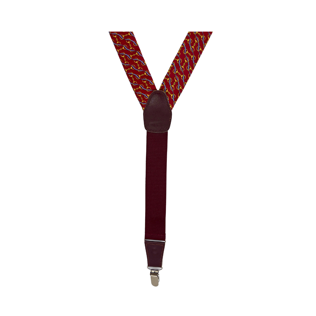 Rust Satin with Gold Bit Print Suspenders