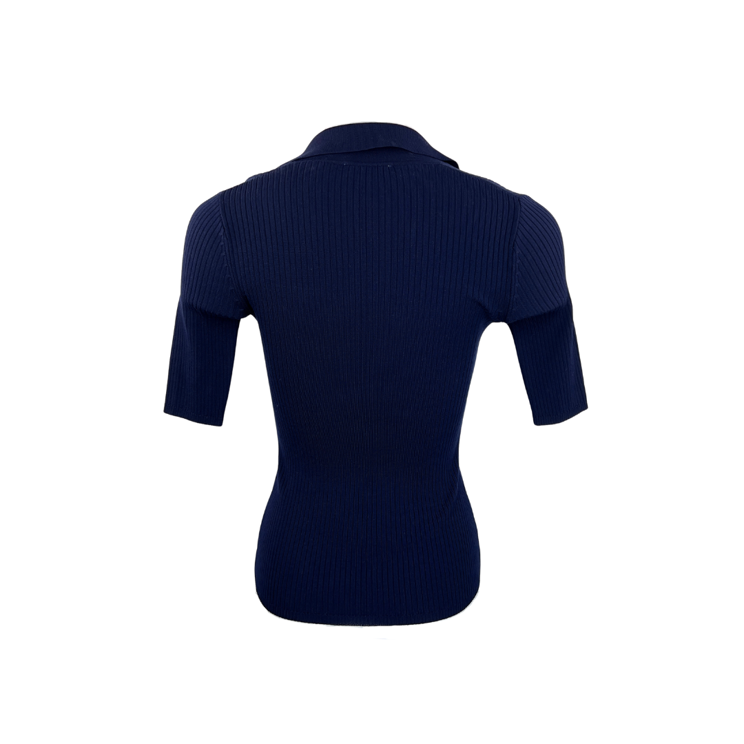 Sandro Navy Short Sleeve Polo with 1 Gold Button