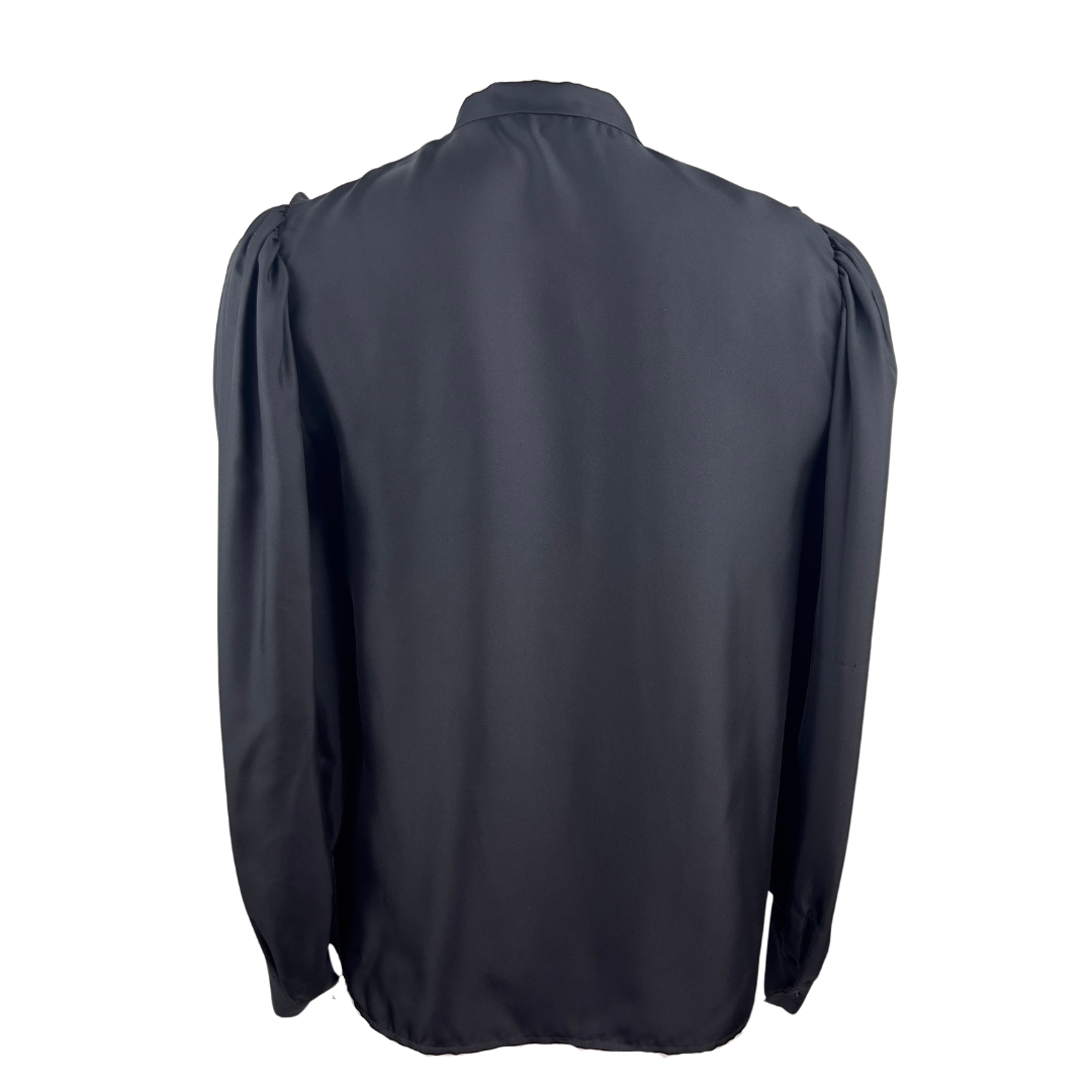 Sandro Black Collarless Blouse with Ruffles at Neckline
