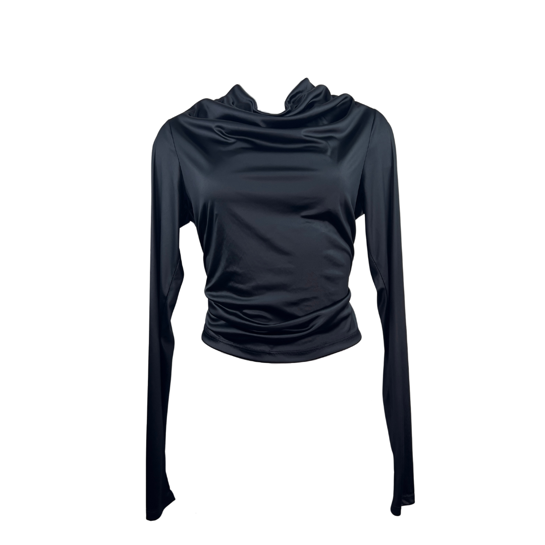 Sarah Pacini Black Long Sleeve Tie Blouse