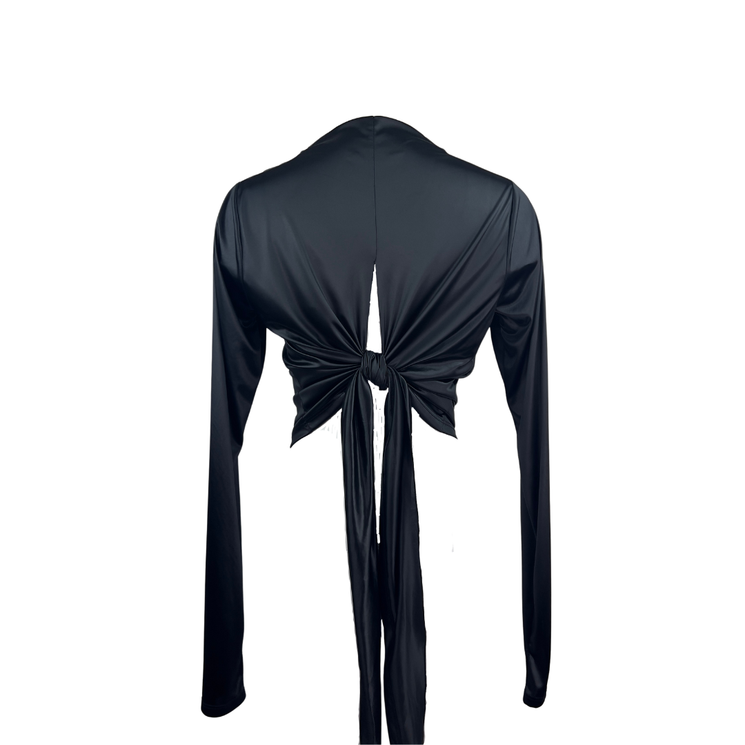 Sarah Pacini Black Long Sleeve Tie Blouse