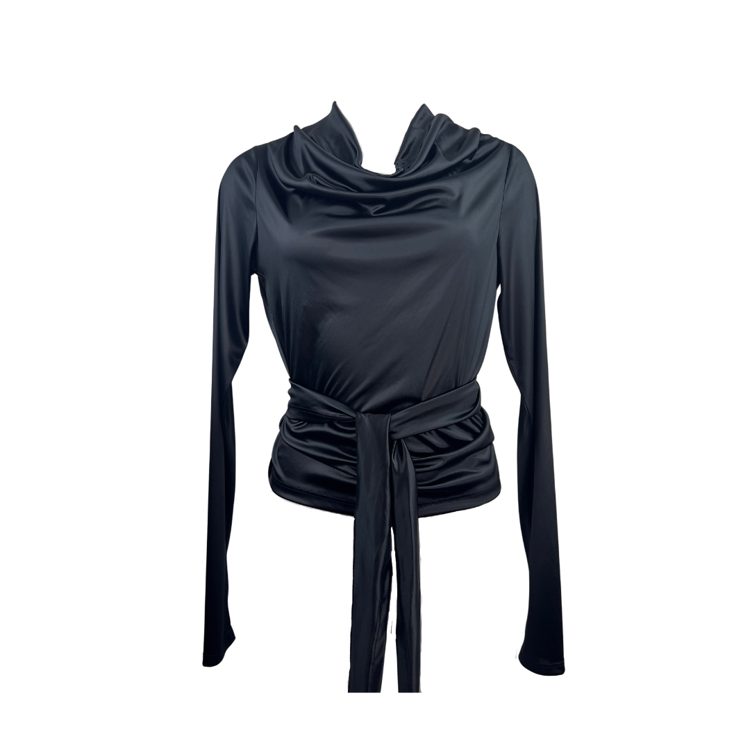 Sarah Pacini Black Long Sleeve Tie Blouse