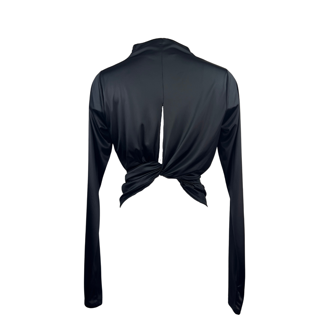 Sarah Pacini Black Long Sleeve Tie Blouse