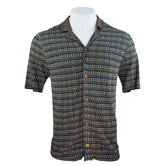 Scotch and Soda Orange, Blue and Navy Tile Print Knit Camp Shirt