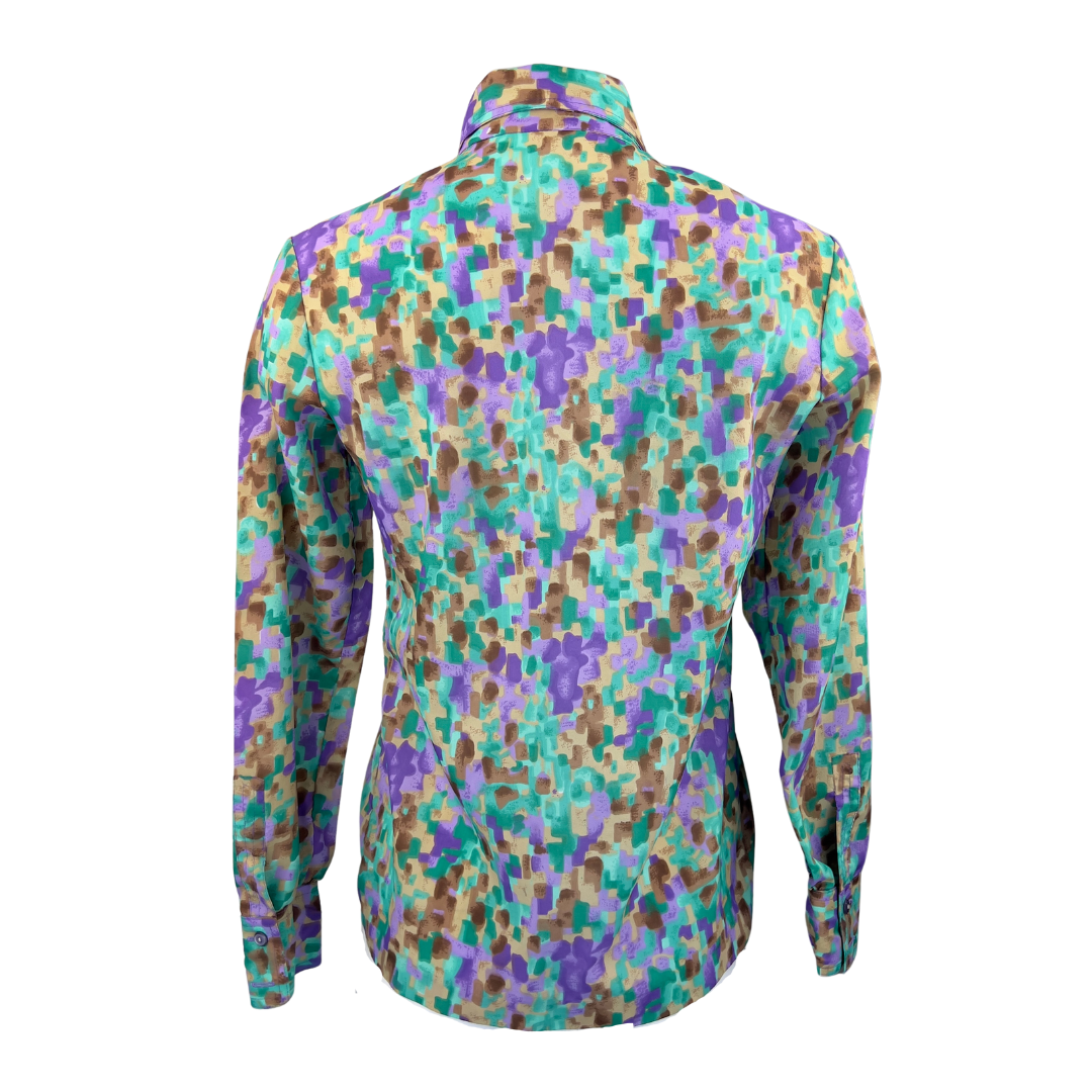 Sears Vintage Button Up with Pointy Collar in Purple, Green and Brown