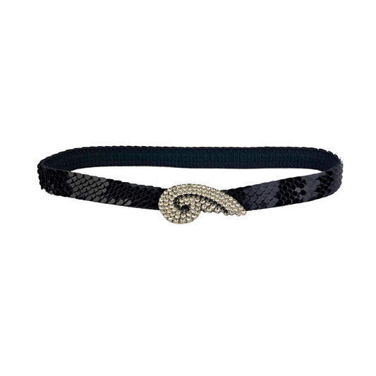 Black and Silver Belt with scales and Crystal Seashell Closure