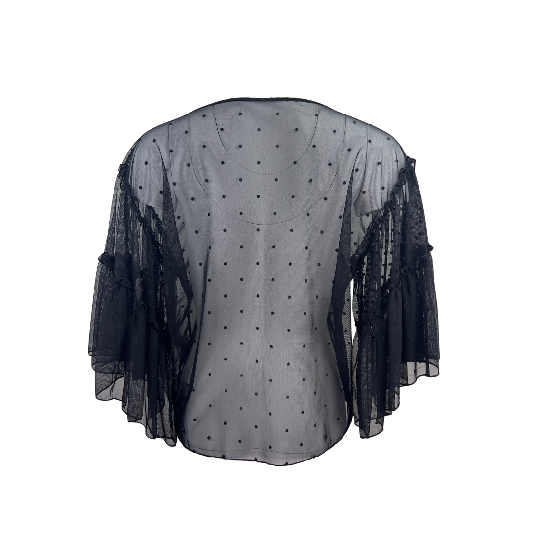 sheer black polka dot top