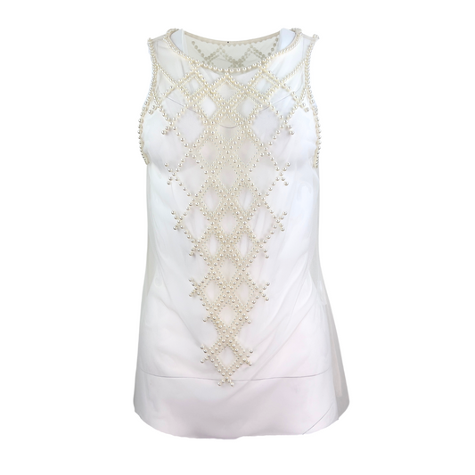Sheer Cream Tank With Pearls