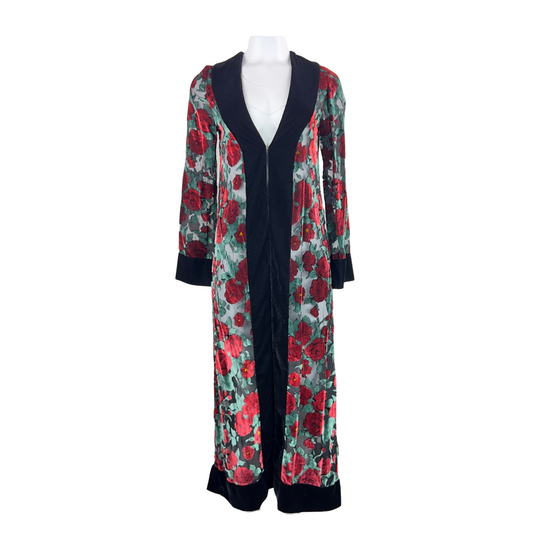 Sheer Rose Velvet Robe with Black Trim