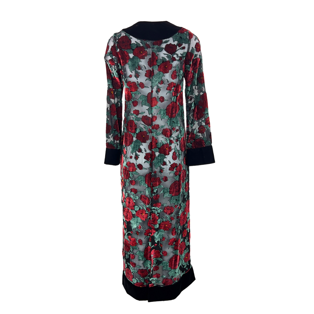 Sheer Rose Velvet Robe with Black Trim