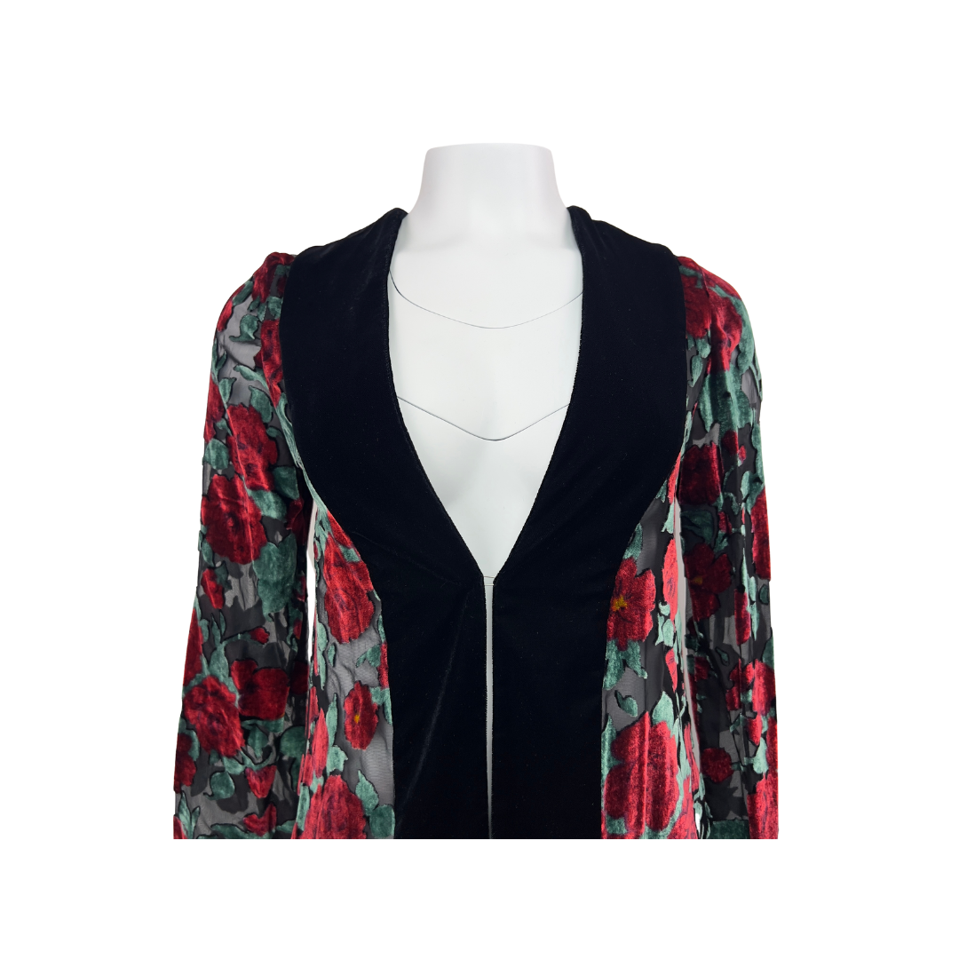 Sheer Rose Velvet Robe with Black Trim