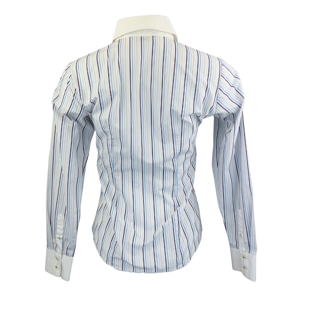 Plaza Dress Shirt Blue, Pink and Purple Pinstripe with White Collar and Cuffs Medium