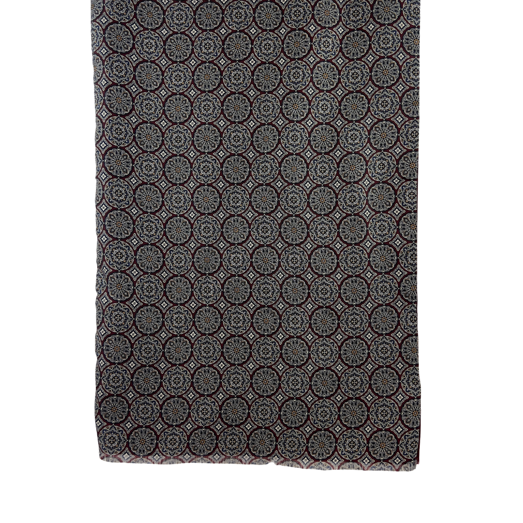 Silk Medallion Scarf backed with Burgundy Wool Side