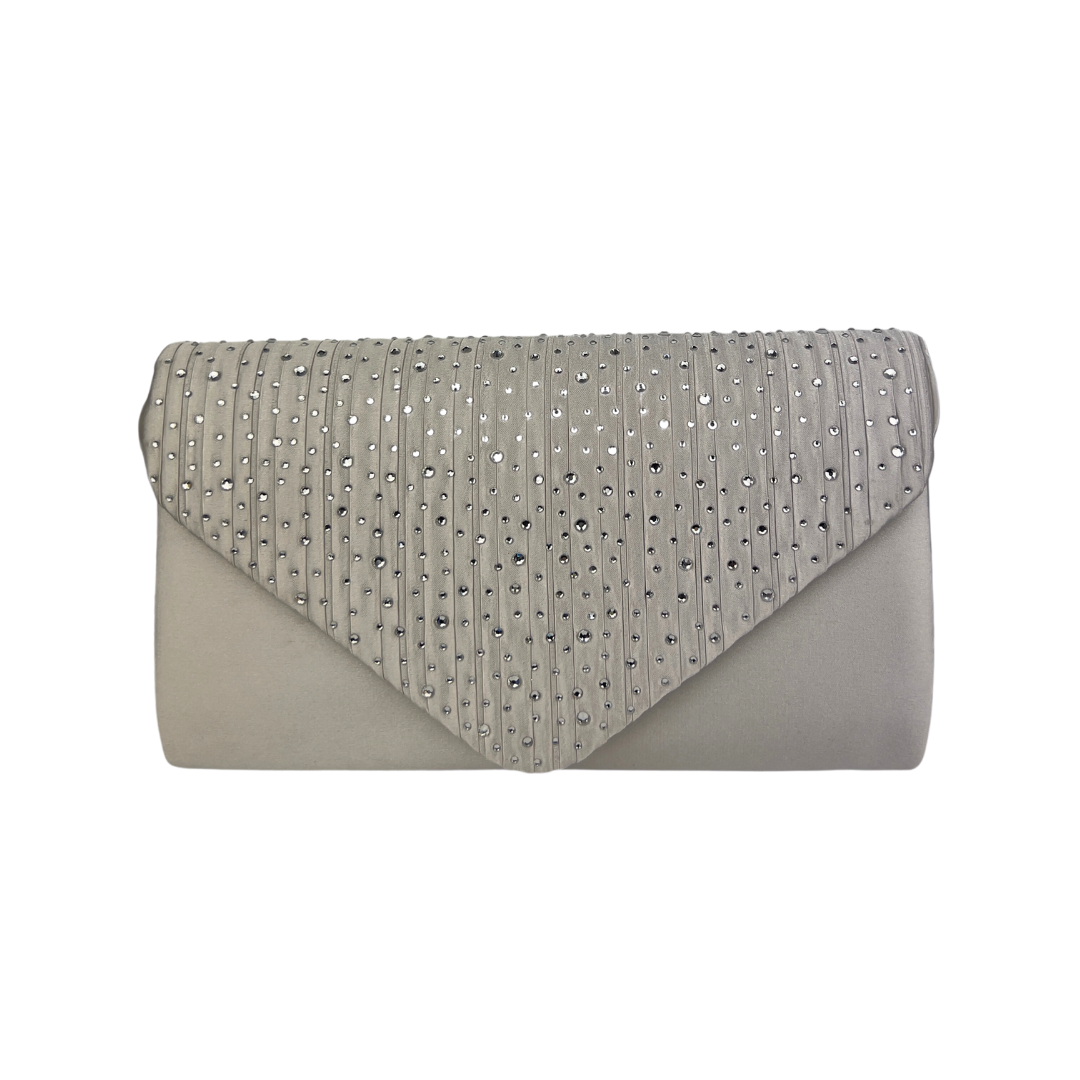 Silver Satin Envelope Clutch