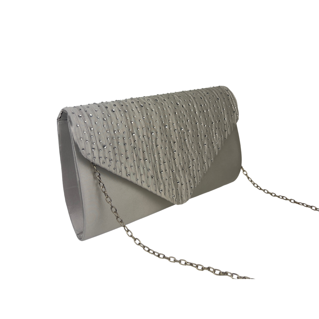 Silver Satin Envelope Clutch