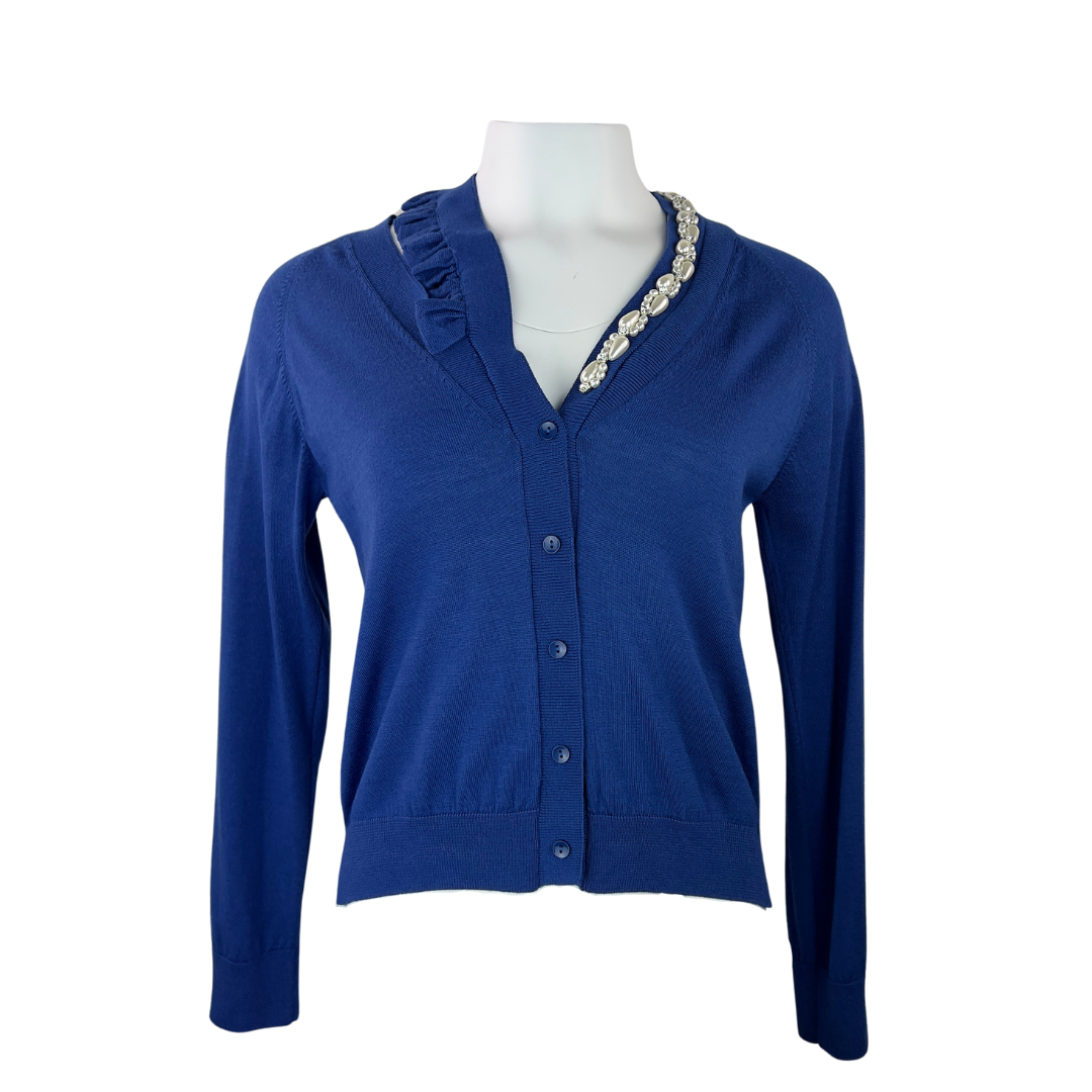 Simone Rocha Blue Asymetrical Cardigan with Pearls