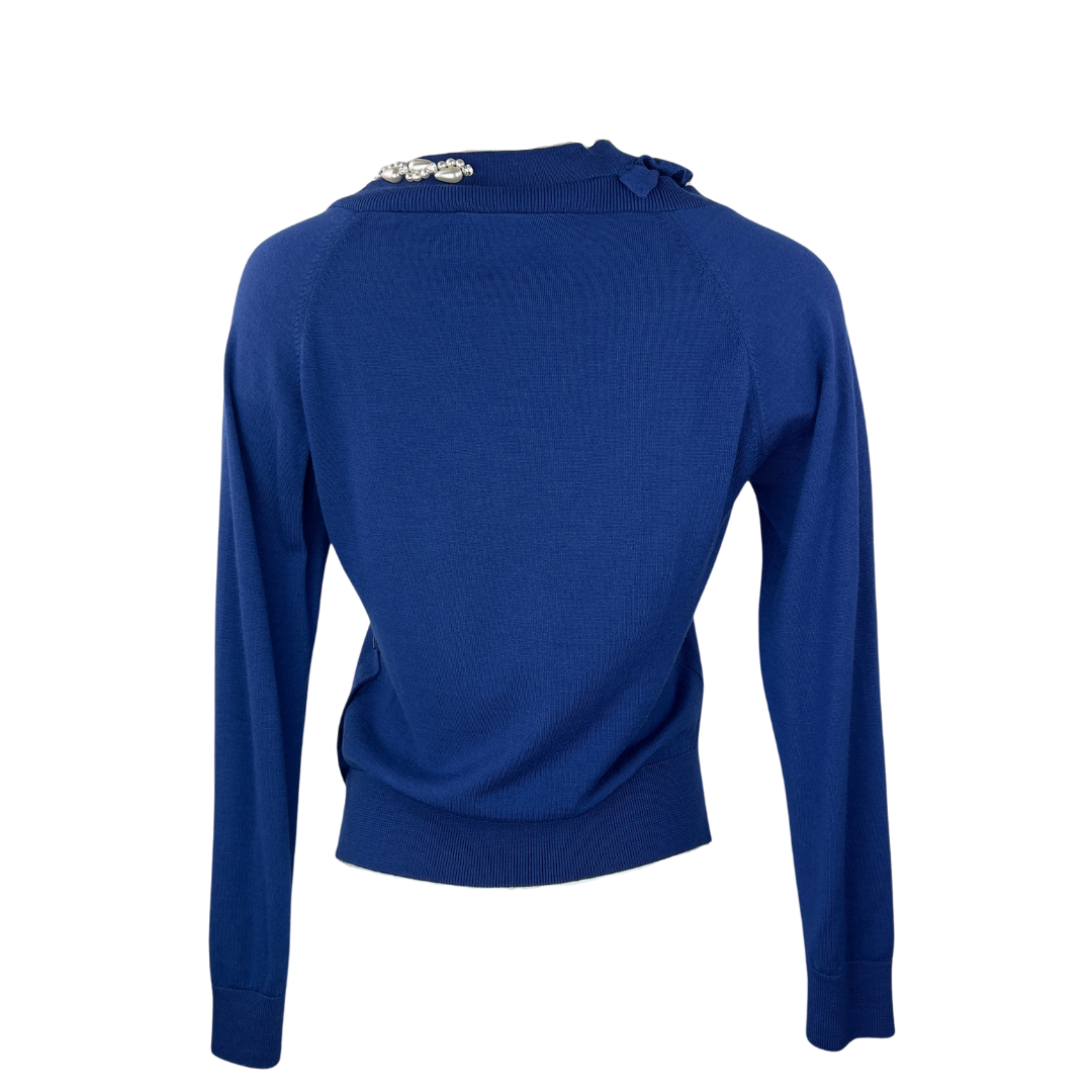 Simone Rocha Blue Asymetrical Cardigan with Pearls