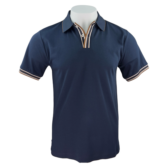 Simons Navy Polo with Striped Trim