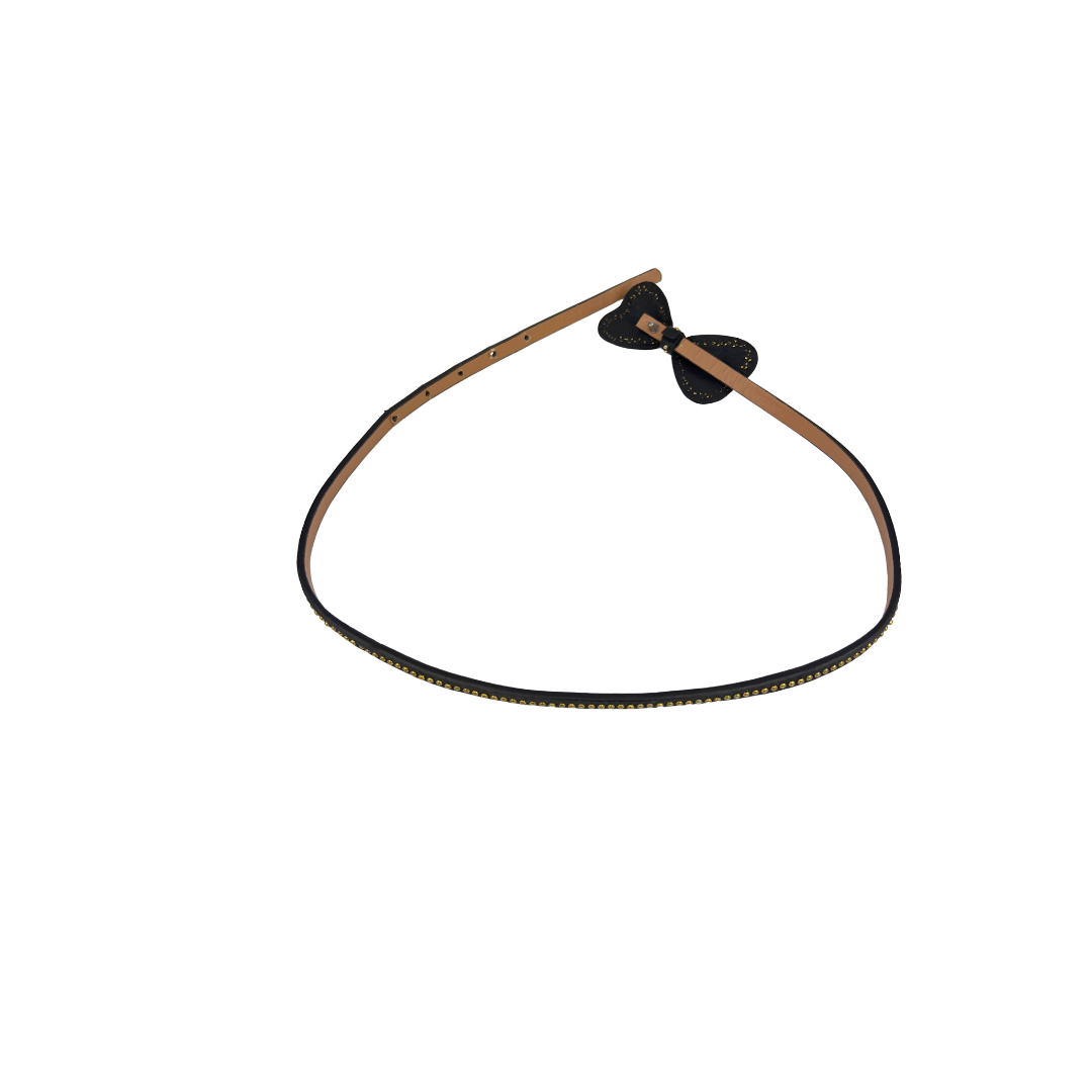 Thin Black Leather Belt with Bow and Studs