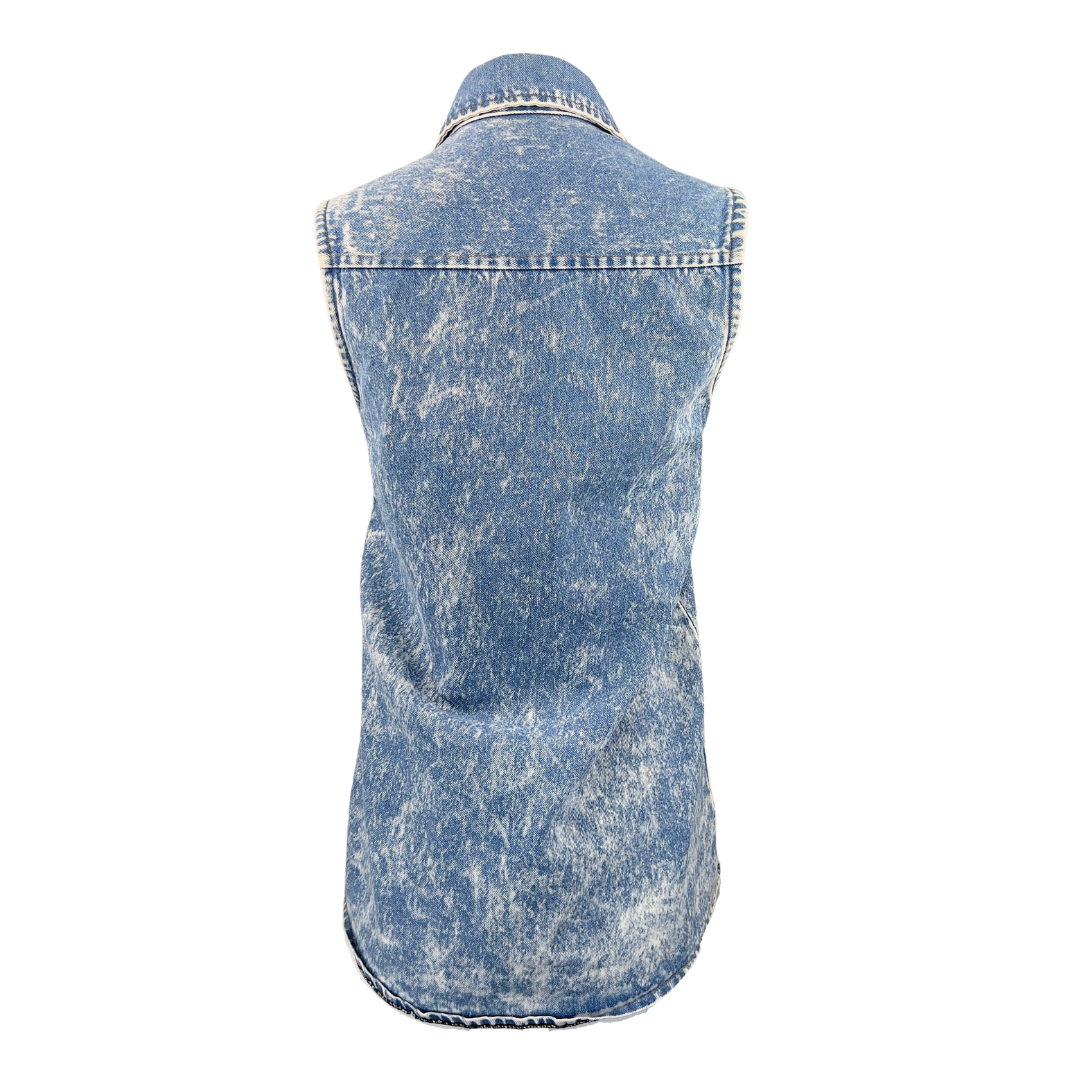Sleeveless Acid Wash Button Up Medium