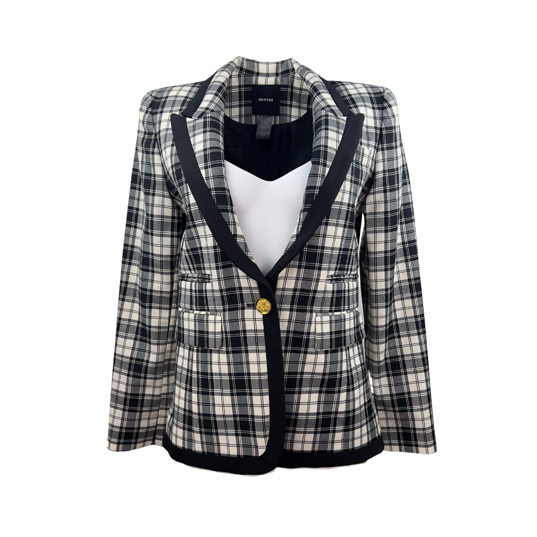 Smythe Plaid Wool Blazer in Black and White