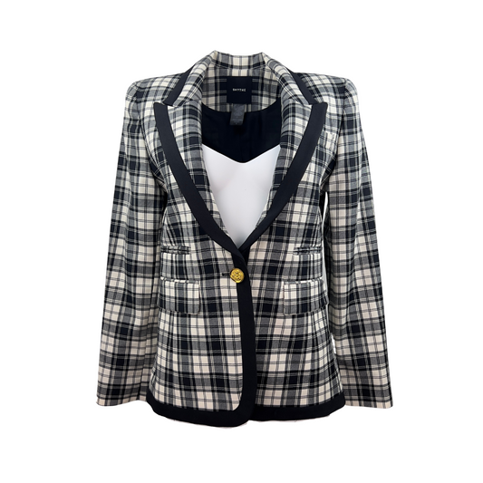 Smythe Plaid Wool Blazer in Black and White