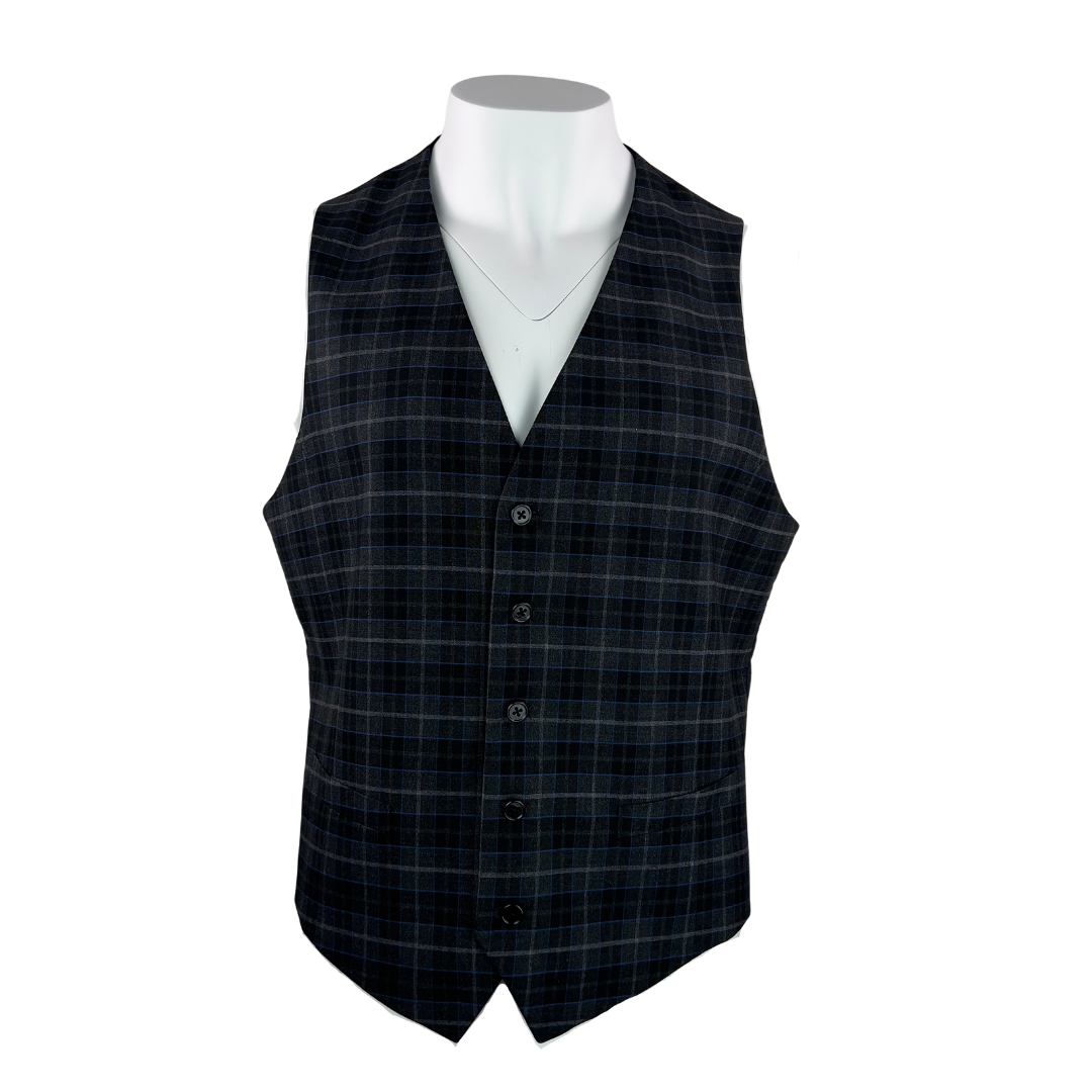 Sondergaard Black and Grey Plaid 5 Button Vest with Floral Lining