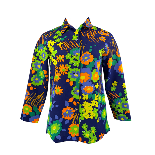 Spark Vintage Navy, Green and Orange Floral Dress Shirt