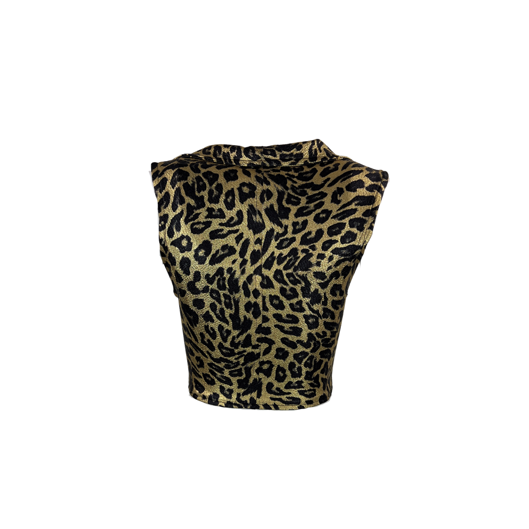 Stretchy Gold Leopard Print Cropped Vest