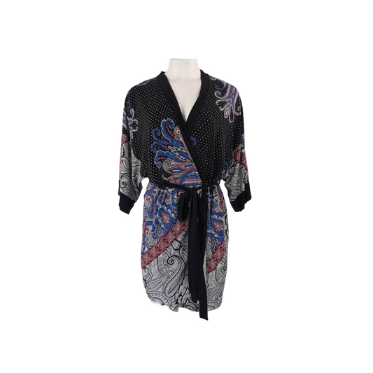 Black Stretch Jersey Robe with Paisley Print