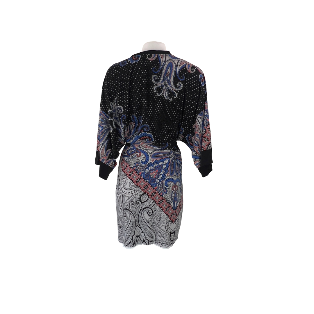 Black Stretch Jersey Robe with Paisley Print