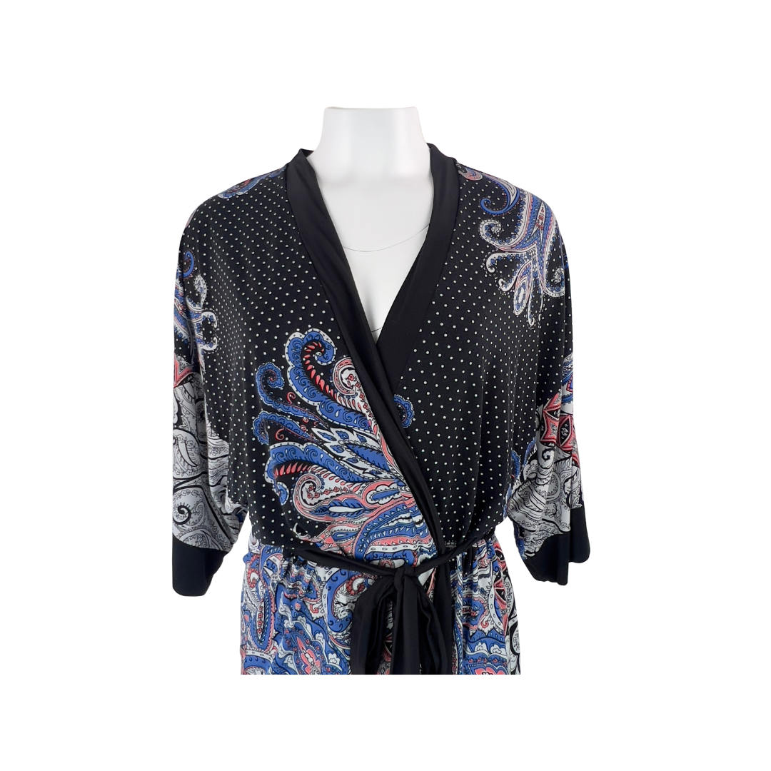 Short Stretch Jersey Robe with Paisley Print