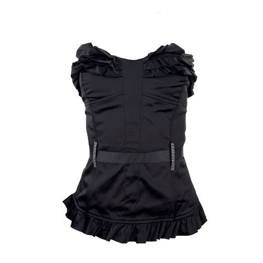 Teaberry Black Satin Bustier with Ruffle