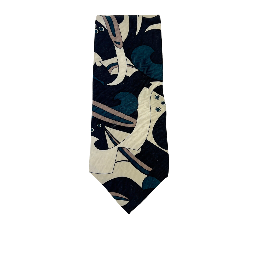 Teal and Cream Abstract Art Deco Tie