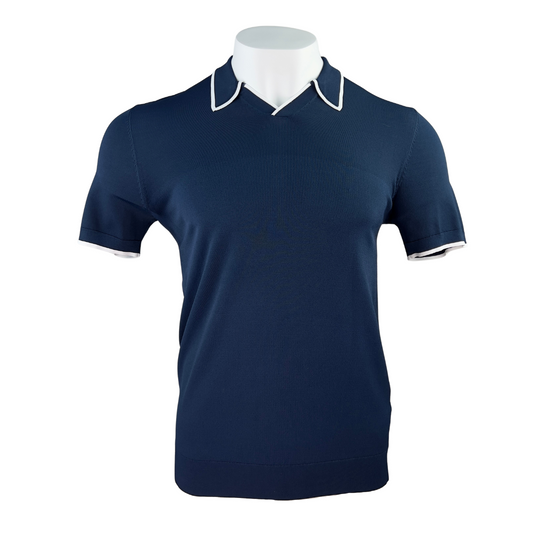Ted Baker Navy Knit Polo with White Tipping