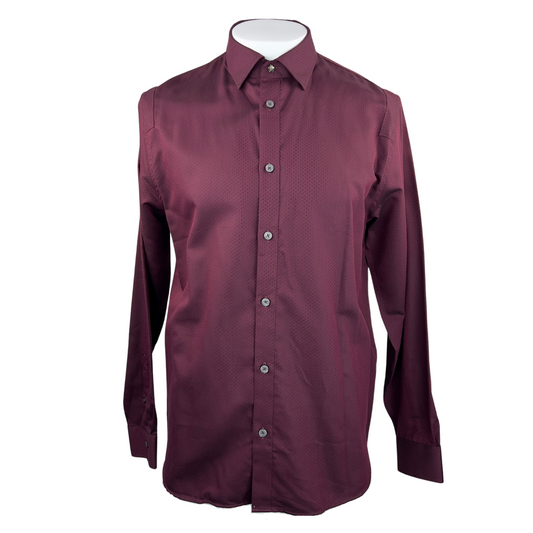 Ted Baker Burgundy Dress Shirt with Self Colored Polka Dots