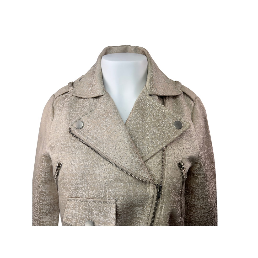 Textured Champagne Biker Jacket